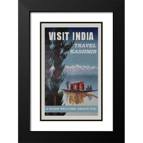 India Kashmir Black Modern Wood Framed Art Print with Double Matting by Vintage Travel Posters