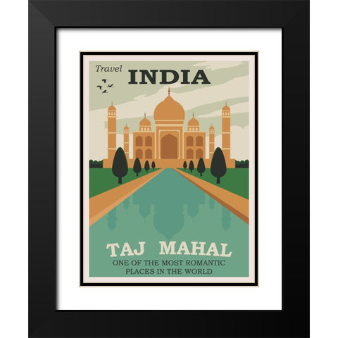 India Taj Mahal Travel Poster Black Modern Wood Framed Art Print with Double Matting by Vintage Travel Posters