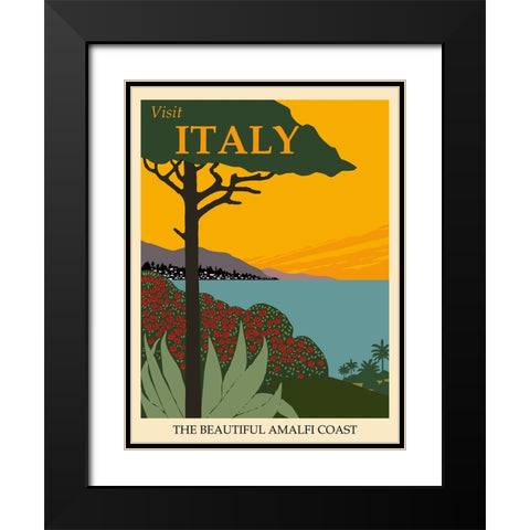 Italy Amalfi Coast Vintage Travel Black Modern Wood Framed Art Print with Double Matting by Vintage Travel Posters