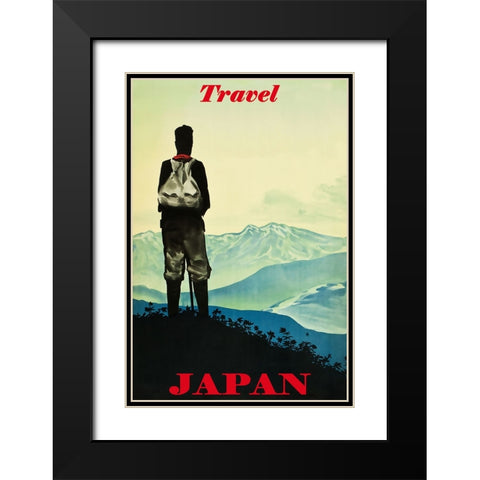 Japan Travel Poster Black Modern Wood Framed Art Print with Double Matting by Vintage Travel Posters