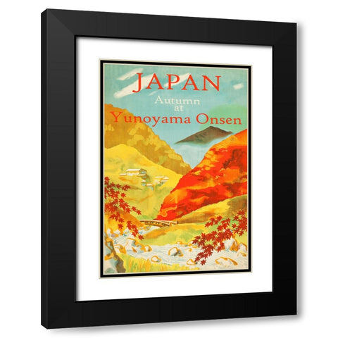 Autumn at Yunoyama Onsen Japanese Travel Poster Black Modern Wood Framed Art Print with Double Matting by Vintage Travel Posters