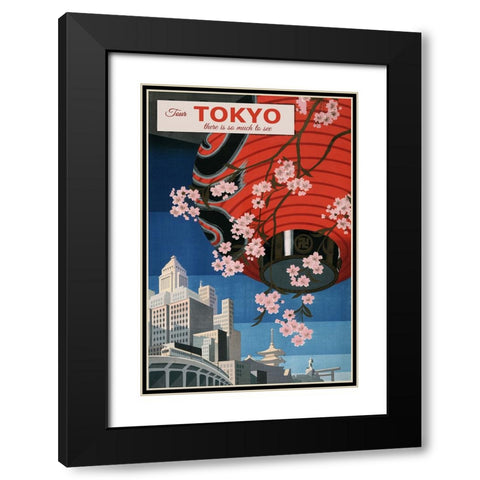 Tokyo Japan Travel Poster Black Modern Wood Framed Art Print with Double Matting by Vintage Travel Posters