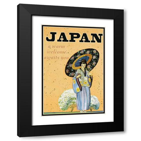 Japanese Geisha Travel Poster Black Modern Wood Framed Art Print with Double Matting by Vintage Travel Posters