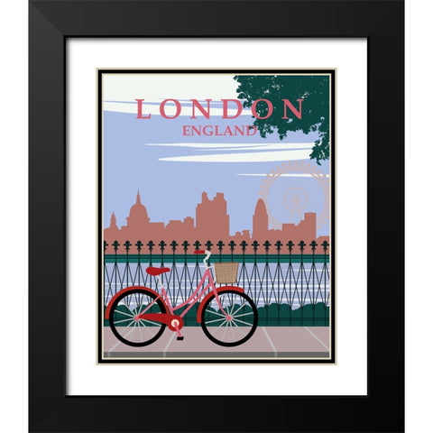 London Red Bike Travel Poster Black Modern Wood Framed Art Print with Double Matting by Vintage Travel Posters