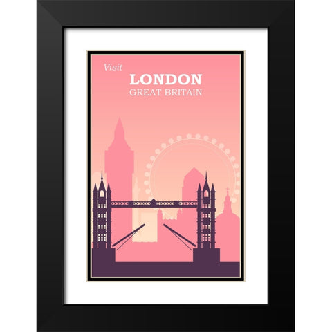 London Travel Poster Black Modern Wood Framed Art Print with Double Matting by Vintage Travel Posters