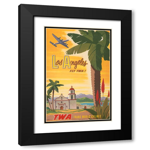 Los Angeles Travel Poster Black Modern Wood Framed Art Print with Double Matting by Vintage Travel Posters