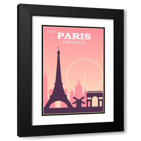 Paris Travel Poster Black Modern Wood Framed Art Print with Double Matting by Vintage Travel Posters