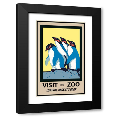 Penguins Zoo Poster Black Modern Wood Framed Art Print with Double Matting by Vintage Travel Posters