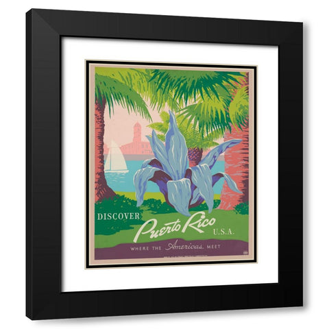 Puerto Rico Travel Poster Black Modern Wood Framed Art Print with Double Matting by Vintage Travel Posters