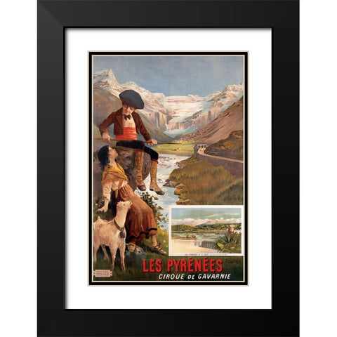 Pyrenees Travel Poster Vintage Black Modern Wood Framed Art Print with Double Matting by Vintage Travel Posters