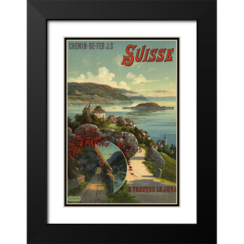 Switzerland Travel Black Modern Wood Framed Art Print with Double Matting by Vintage Travel Posters