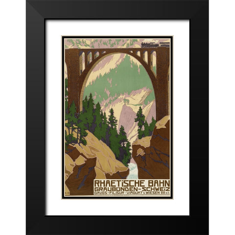 Switzerland Travel Railway Bridge Black Modern Wood Framed Art Print with Double Matting by Vintage Travel Posters