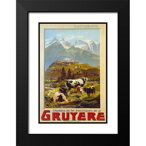 Switzerland Travel Poster Gruyere Black Modern Wood Framed Art Print with Double Matting by Vintage Travel Posters