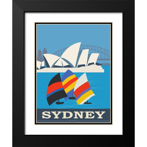 Sydney Australia Travel Poster Black Modern Wood Framed Art Print with Double Matting by Vintage Travel Posters