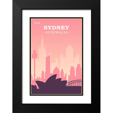 Sydney Travel Poster Black Modern Wood Framed Art Print with Double Matting by Vintage Travel Posters