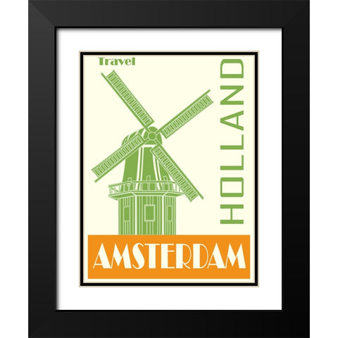 Amsterdam Holland Travel Poster Black Modern Wood Framed Art Print with Double Matting by Vintage Travel Posters