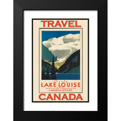 Travel Canada Lake Louise Black Modern Wood Framed Art Print with Double Matting by Vintage Travel Posters