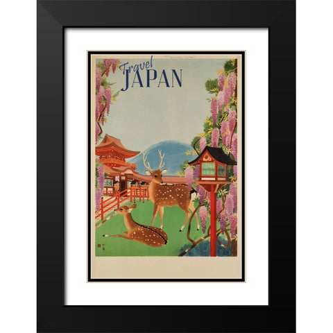 Japan Travel Poster Black Modern Wood Framed Art Print with Double Matting by Vintage Travel Posters