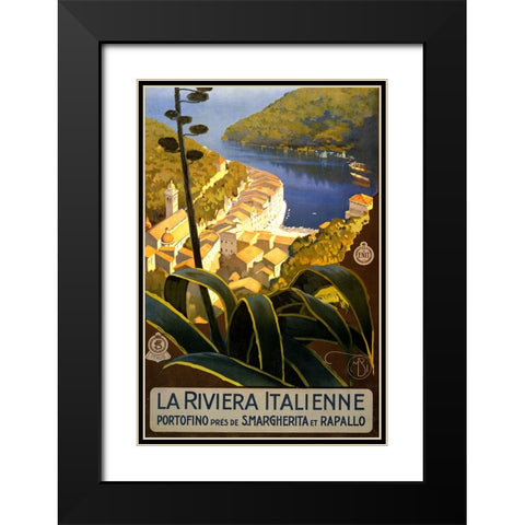 La Riviera Italienne Italian Travel Poster Black Modern Wood Framed Art Print with Double Matting by Vintage Travel Posters