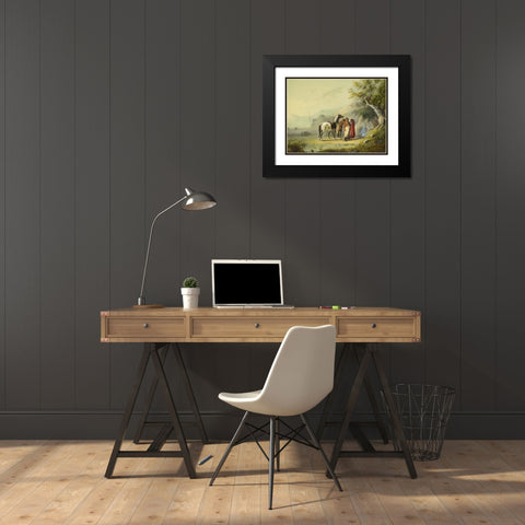 Camp Scene, Sioux Black Modern Wood Framed Art Print with Double Matting by Miller, Alfred Jacob