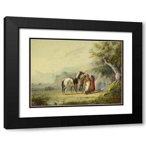 Camp Scene, Sioux Black Modern Wood Framed Art Print with Double Matting by Miller, Alfred Jacob