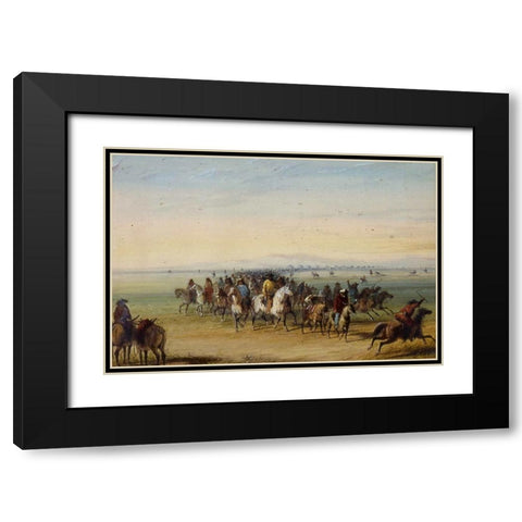 Caravan en Route Black Modern Wood Framed Art Print with Double Matting by Miller, Alfred Jacob