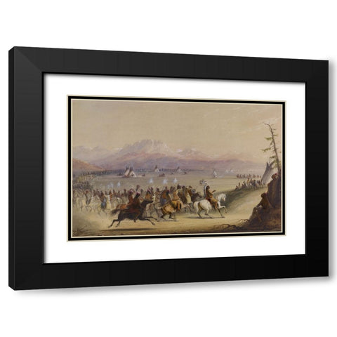 Cavalcade Black Modern Wood Framed Art Print with Double Matting by Miller, Alfred Jacob