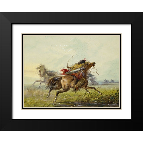 Dodging an Arrow Black Modern Wood Framed Art Print with Double Matting by Miller, Alfred Jacob