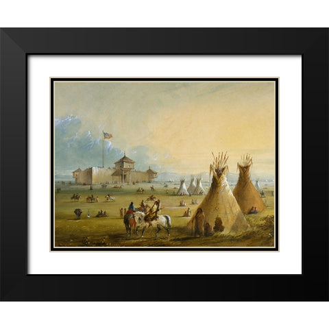 Fort Laramie Black Modern Wood Framed Art Print with Double Matting by Miller, Alfred Jacob