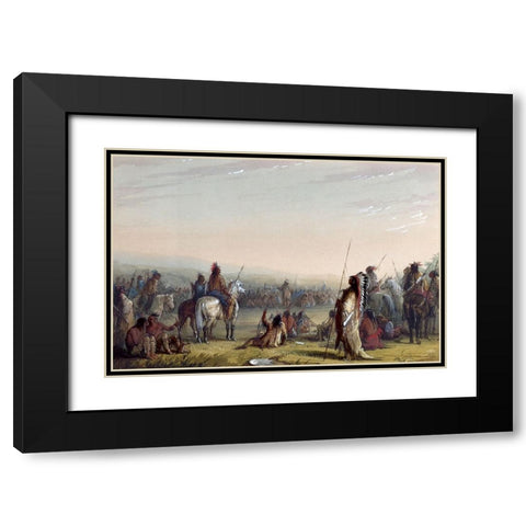 Indian Council Black Modern Wood Framed Art Print with Double Matting by Miller, Alfred Jacob