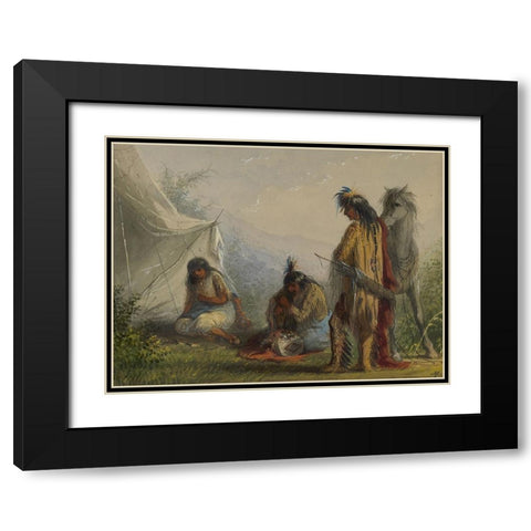 Indian Courtship Black Modern Wood Framed Art Print with Double Matting by Miller, Alfred Jacob