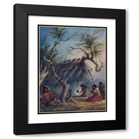 Indian Lodge Black Modern Wood Framed Art Print with Double Matting by Miller, Alfred Jacob