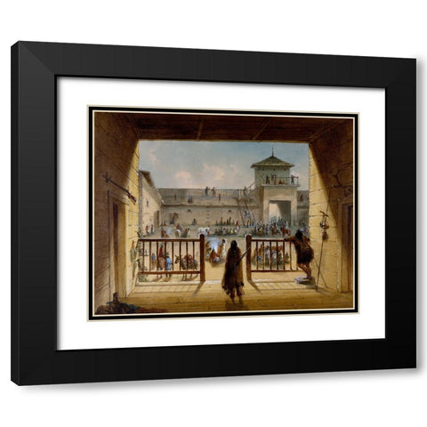 Interior of Fort Laramie Black Modern Wood Framed Art Print with Double Matting by Miller, Alfred Jacob