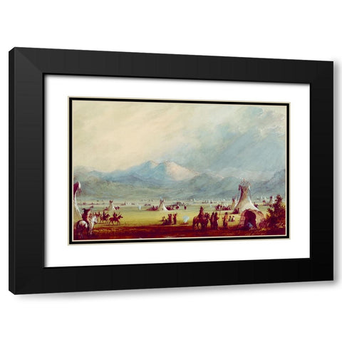 Large Encampment Nr the Cut Rocks Black Modern Wood Framed Art Print with Double Matting by Miller, Alfred Jacob