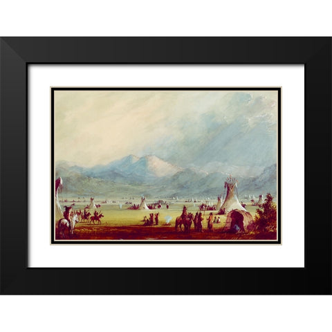 Large Encampment Nr the Cut Rocks Black Modern Wood Framed Art Print with Double Matting by Miller, Alfred Jacob