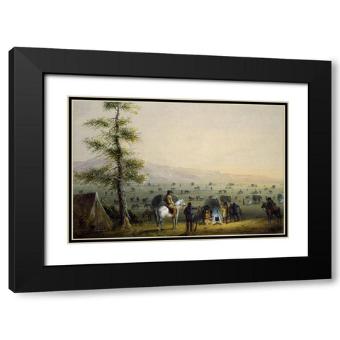 Our Camp Black Modern Wood Framed Art Print with Double Matting by Miller, Alfred Jacob