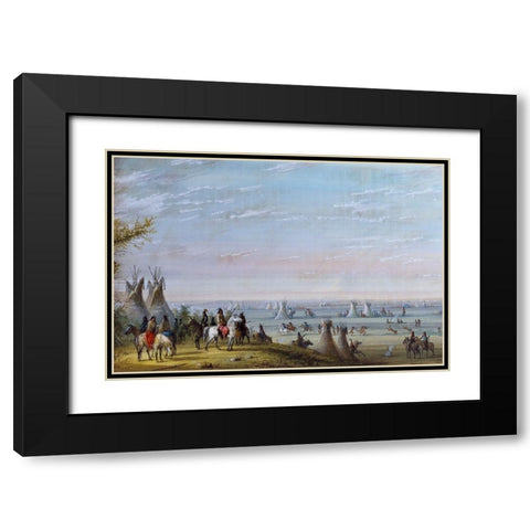 Rendezvous Black Modern Wood Framed Art Print with Double Matting by Miller, Alfred Jacob