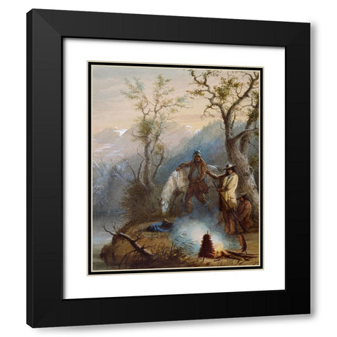 Roasting the Hump Rib Black Modern Wood Framed Art Print with Double Matting by Miller, Alfred Jacob