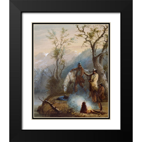 Roasting the Hump Rib Black Modern Wood Framed Art Print with Double Matting by Miller, Alfred Jacob