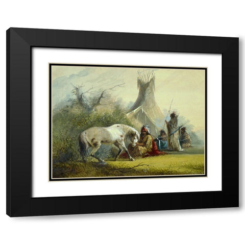 Shoshone Indian and his Pet Horse Black Modern Wood Framed Art Print with Double Matting by Miller, Alfred Jacob