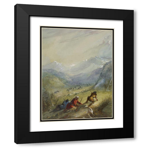 Mountain Sheep Black Modern Wood Framed Art Print with Double Matting by Miller, Alfred Jacob