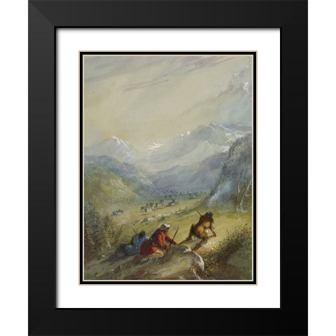 Mountain Sheep Black Modern Wood Framed Art Print with Double Matting by Miller, Alfred Jacob