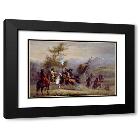 The Greeting Black Modern Wood Framed Art Print with Double Matting by Miller, Alfred Jacob