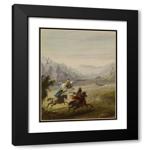 The Grizzly Bear Hunt Black Modern Wood Framed Art Print with Double Matting by Miller, Alfred Jacob