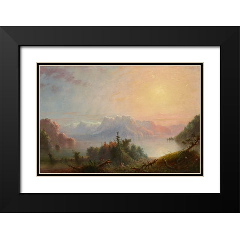 The Lake Her Bosom Expands to the Sky Black Modern Wood Framed Art Print with Double Matting by Miller, Alfred Jacob