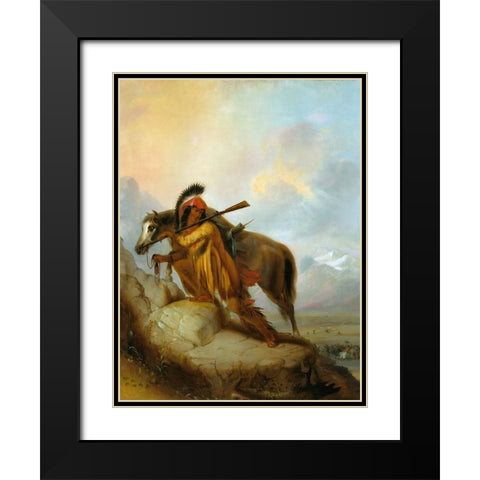 The Scalplock Black Modern Wood Framed Art Print with Double Matting by Miller, Alfred Jacob