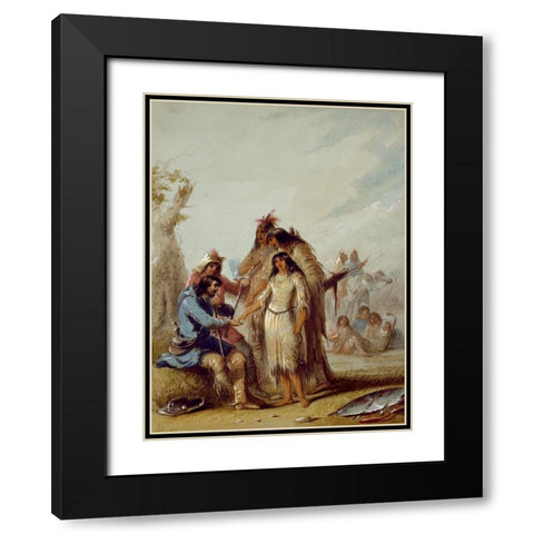 The Trappers Bride Black Modern Wood Framed Art Print with Double Matting by Miller, Alfred Jacob