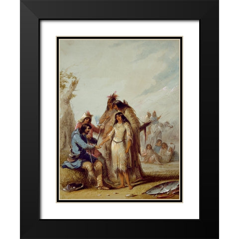 The Trappers Bride Black Modern Wood Framed Art Print with Double Matting by Miller, Alfred Jacob