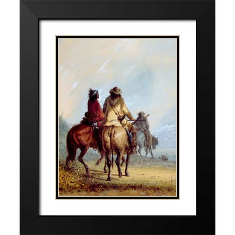 Trappers Starting for the Beaver Hunt Black Modern Wood Framed Art Print with Double Matting by Miller, Alfred Jacob