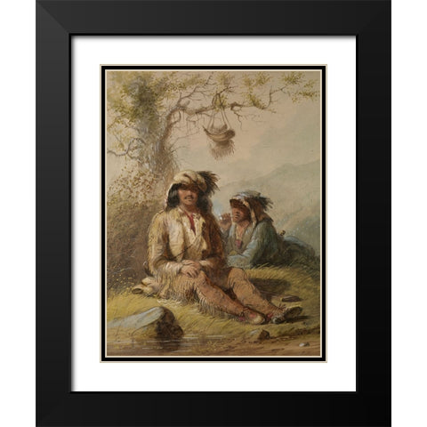 Trappers Black Modern Wood Framed Art Print with Double Matting by Miller, Alfred Jacob